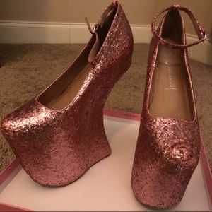 Jeffrey Campbell Streetcred pink glitter wedge platform, like new, 8.5, w/ box